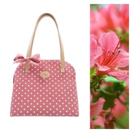 Mályvaszín-fehér pöttyös nyári táska masnival