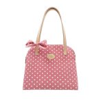 Mályvaszín-fehér pöttyös nyári táska masnival