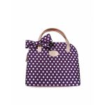 Padlizsán lila-fehér pöttyös kézitáska masnival