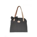 Black and white polka dot handbag with a bow