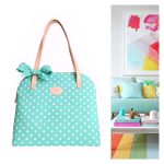 Mint green and white polka dot summer bag with a bow