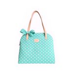 Mint green and white polka dot summer bag with a bow