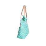 Mint green and white polka dot summer bag with a bow