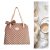 Taupe-white polka dot summer bag with a bow