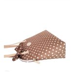 Taupe-white polka dot summer bag with a bow