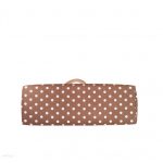 Taupe-white polka dot summer bag with a bow