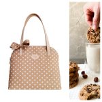Hazelnut-brown and white polka dot summer bag with a bow