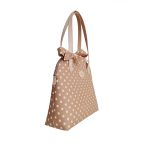 Hazelnut-brown and white polka dot summer bag with a bow
