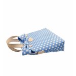 Világoskék-fehér pöttyös kézitáska masnival