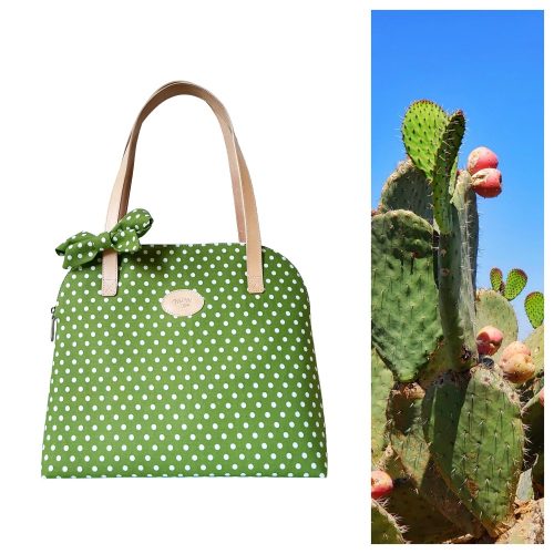 Kaktusz zöld-fehér pöttyös nyári táska masnival 