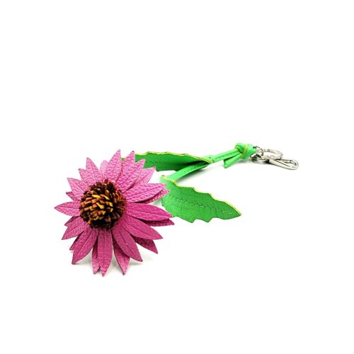 Purple Coneflower - leather bag charm