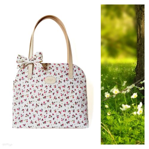 Landhaus stílusú bordó virágos nyári táska masnival