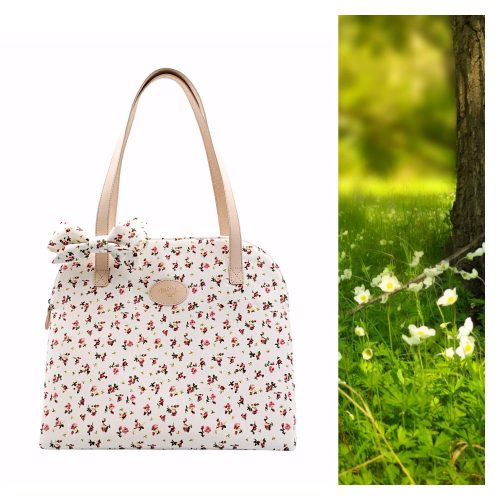Landhaus stílusú bordó virágos nyári táska masnival